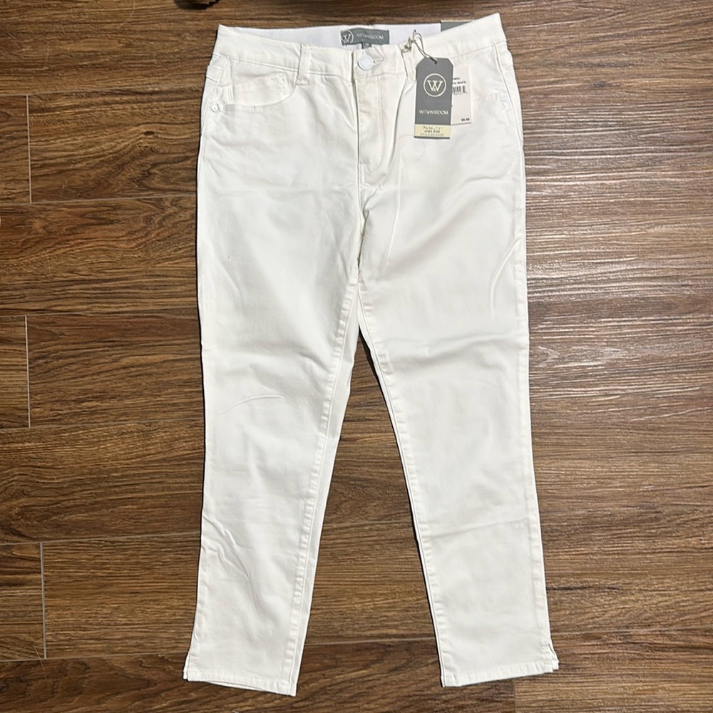 Wit & Wisdom Women's AbSolution Mid Rise Skinny Ankle Jean Optic White Size 10P